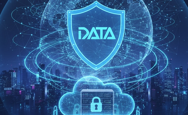 Business professional analyzing data insights on a digital interface, representing trust and clarity in data and AI decision-making